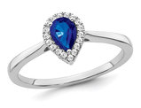 1/2 Carat (ctw) Natural Tear Drop Blue Sapphire Ring in 14K White Gold with Diamonds